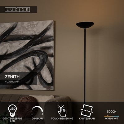 Lucide ZENITH - Vloerlamp - LED Dimb. - 1x20W 3000K - Zwart